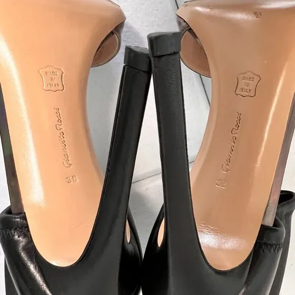 Gianvito Rossi Leather & Iridescent Heel Sandals Sz 8 Black Luxe Stiletto - Picture 11 of 16